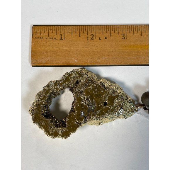 Pyrite Fools Gold Long Large Necklace Open Slice Pyrite Beads Statement Piece - Picture 4 of 10